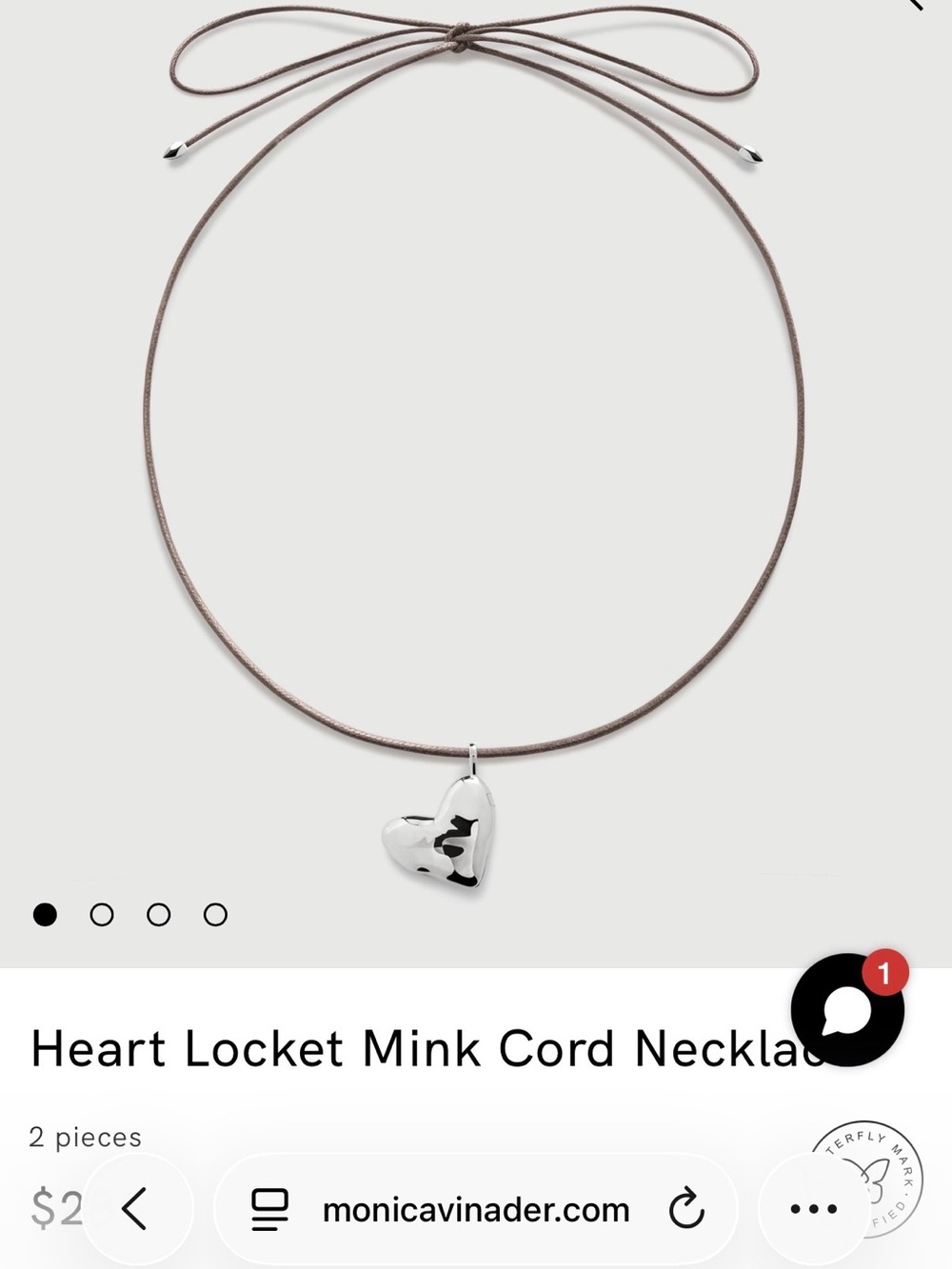 MONICA VINADER Silver Heart Locket on Mink Cord